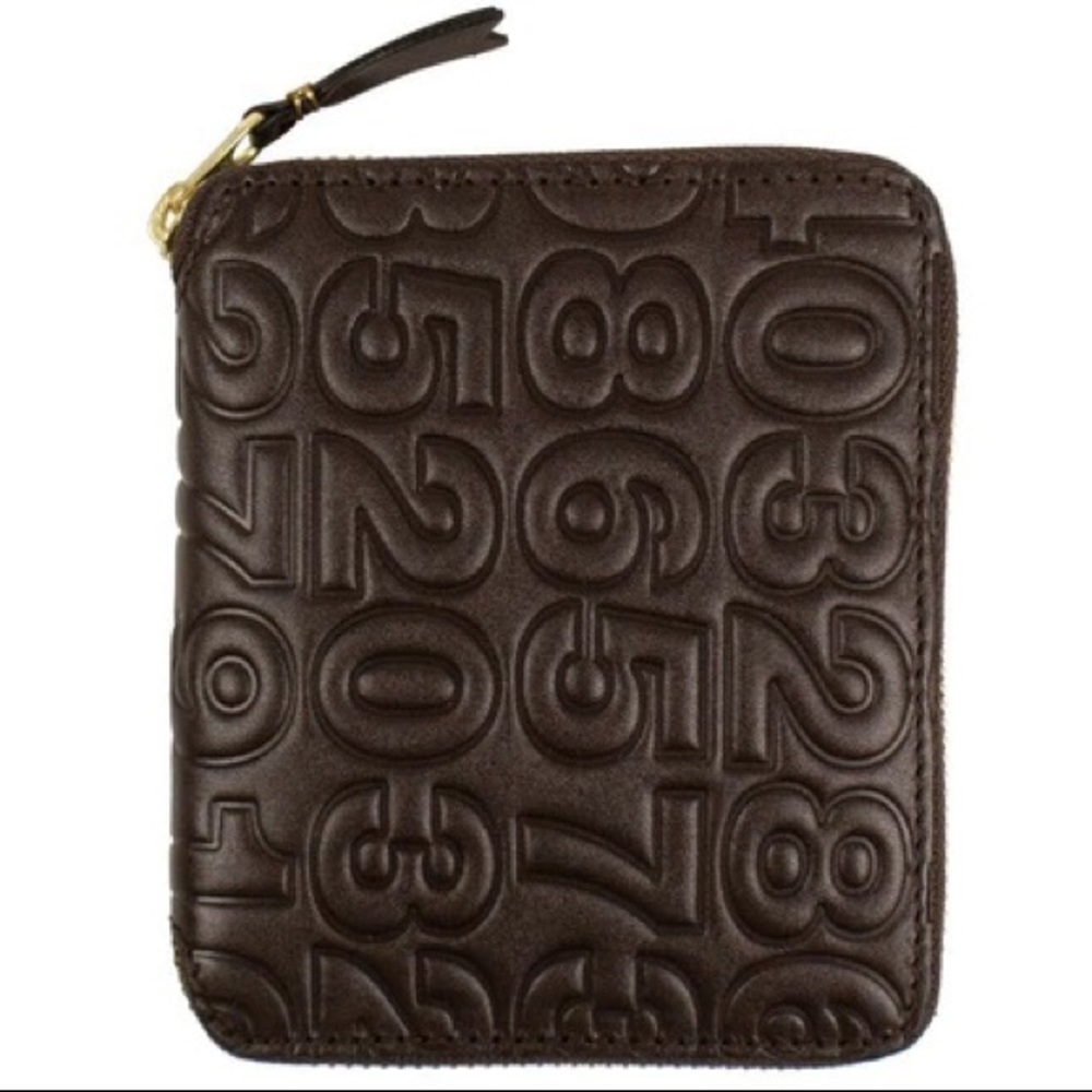 Comme Des Garçons Classic Line Zip-Around Wallet Brown Embossed Number Design
